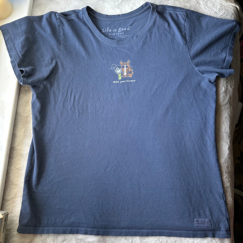 Hold Your Horses Cozy Soft Blue Graphic Western Tee Life Is Good